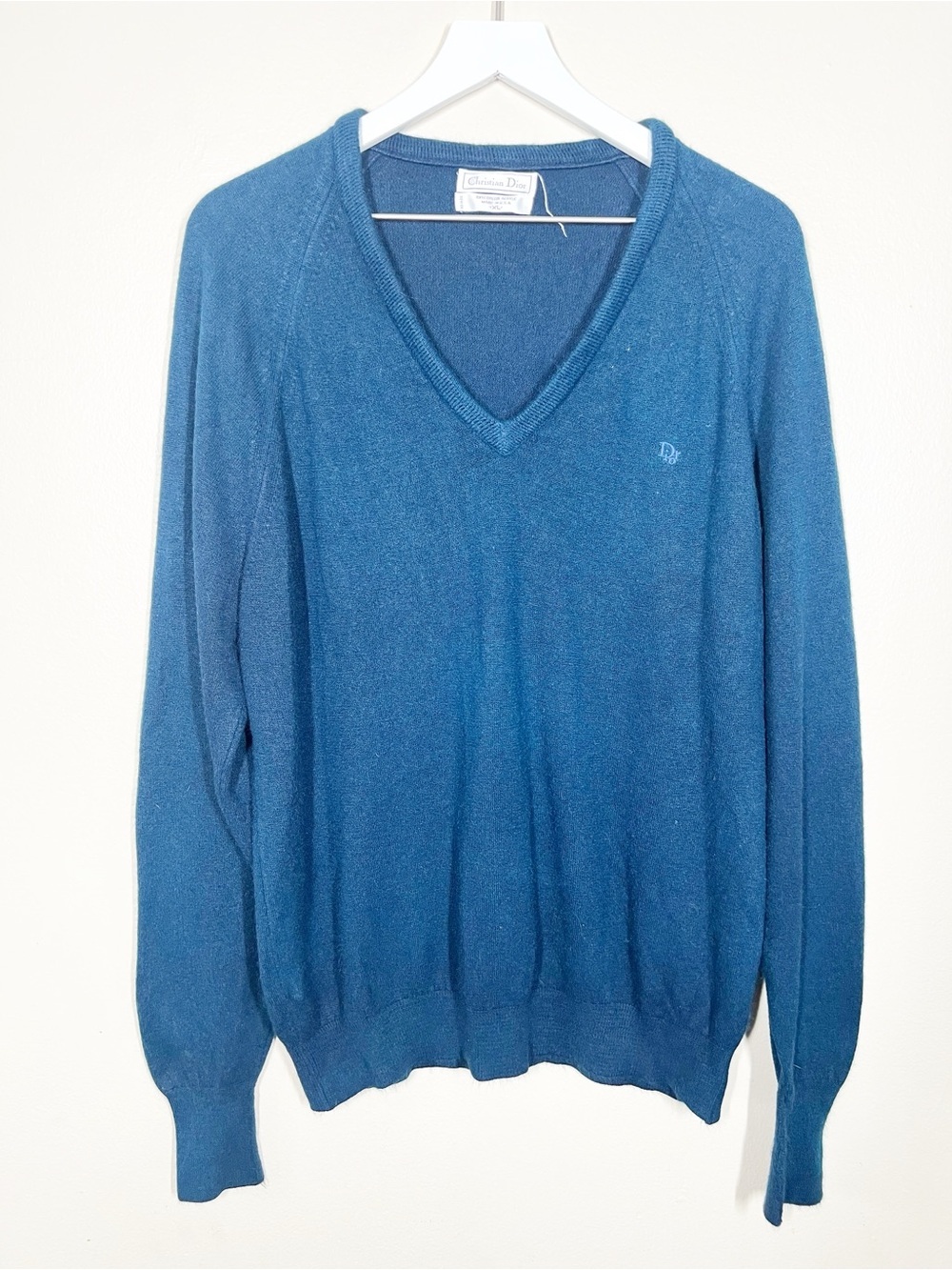 Vintage Christian Dior Men's Deep Teal Pullover V- Neck Sweater Acrylic Size XL